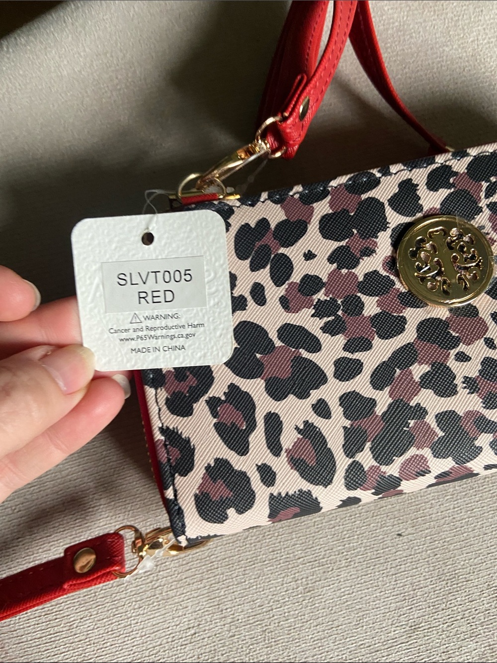 SASHA Leopard-Print Wristlet Clutch in Red and Cream - Picture 3 of 4